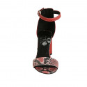 Woman's open shoe with ankle strap in red leather and printed leather heel 7 - Available sizes:  42