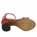 Woman's open shoe with ankle strap in red leather and printed leather heel 7 - Available sizes:  42
