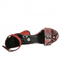 Woman's open shoe with ankle strap in red leather and printed leather heel 7 - Available sizes:  42