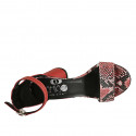 Zapato abierto para mujer con cinturon al tobillo en piel y piel estampada roja tacon 7 - Tallas disponibles:  42