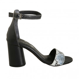 Chaussure ouverte pour femmes avec courroie en cuir bleu foncé et cuir imprimé bleu clair talon 7 - Pointures disponibles: 42