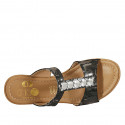 Woman's mules in silver laminated printed fabric with studs wedge heel 7 - Available sizes:  42