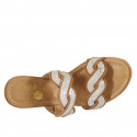 Woman's mules in cognac brown suede and platinum laminated printed suede wedge heel 7 - Available sizes:  42
