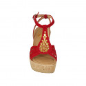 Woman's sandal in red suede with strap, studs, platform and wedge heel 10 - Available sizes:  42