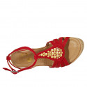Woman's sandal in red suede with strap, studs, platform and wedge heel 10 - Available sizes:  42