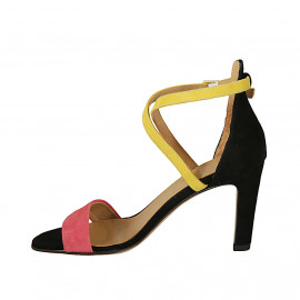 Chaussure ouverte pour femmes avec courroie croisée en daim noir, jaune et rose talon 8 - Pointures disponibles:  42 2