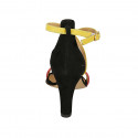 Woman's open shoe with crossed strap in black, yellow and pink suede heel 8 - Available sizes:  42