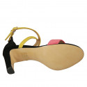 Woman's open shoe with crossed strap in black, yellow and pink suede heel 8 - Available sizes:  42