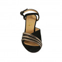 Sandale pour femmes en daim noir, cuir lamé bronze et tissu resillé talon 8 - Pointures disponibles:  42, 45