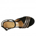 Woman's sandal in black suede, bronze laminated leather and transparent net heel 8 - Available sizes:  42, 45