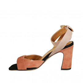 Sandalia para mujer con hebilla en gamuza rosa, desnudo y negra tacon 8 - Tallas disponibles:  42 2