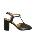 Zapato destalonado para mujer con cinturon salomé en piel negra tacon 8 - Tallas disponibles:  42