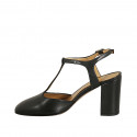 Woman's slingback pump with T-strap in black leather heel 8 - Available sizes:  42