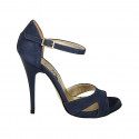 Zapato abierto para mujer con cinturon en gamuza azul tacon 11 - Tallas disponibles:  31, 42