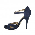 Zapato abierto para mujer con cinturon en gamuza azul tacon 11 - Tallas disponibles:  31, 42