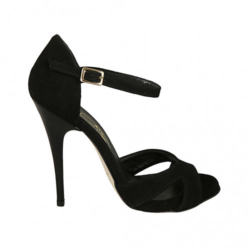 Escarpin ouvert pour femmes avec courroie en daim noir talon 11 - Pointures disponibles:  32, 42, 46