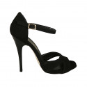 Zapato abierto para mujer con cinturon en gamuza negra tacon 11 - Tallas disponibles:  32, 42, 46