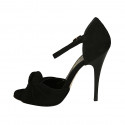 Woman's open shoe with strap and knot in black suede heel 11 - Available sizes:  31, 42