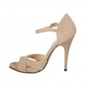 Woman's open shoe with strap in beige suede heel 11 - Available sizes:  31, 42