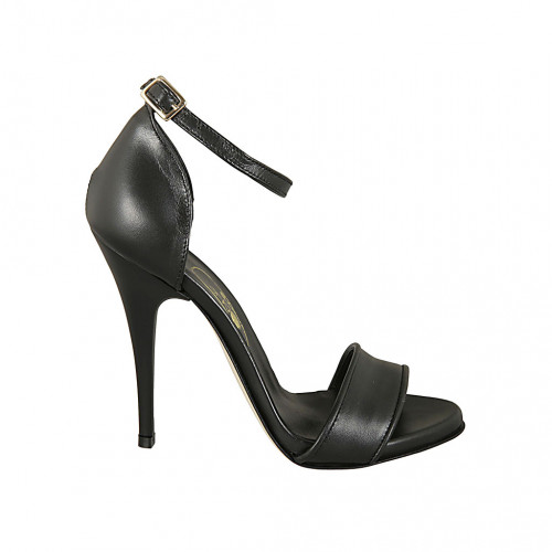 Scarpa aperta da donna con cinturino alla caviglia e plateau in pelle nera tacco 11 - Misure disponibili: 42