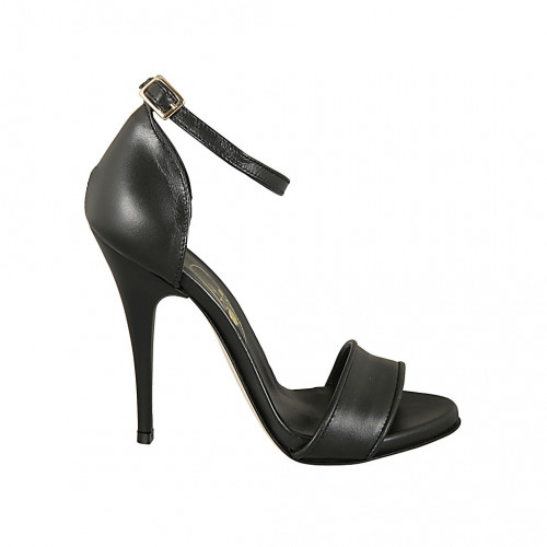 Woman's open shoe with ankle strap and platform in black leather heel 11 - Available sizes:  42