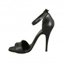 Woman's open shoe with ankle strap and platform in black leather heel 11 - Available sizes:  42