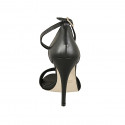 Chaussure ouverte pour femmes avec plateforme et courroie à la cheville en cuir noir talon 11 - Pointures disponibles:  42