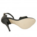 Woman's open shoe with ankle strap and platform in black leather heel 11 - Available sizes:  42