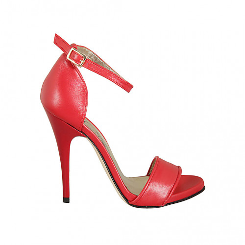 Chaussure ouverte pour femmes avec plateforme et courroie à la cheville en cuir rouge talon 11 - Pointures disponibles:  42