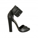 Woman's open shoe with ankle buckle in black leather heel 11 - Available sizes:  32, 42