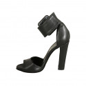 Chaussure ouverte pour femmes avec boucle à la cheville en cuir noir talon 11 - Pointures disponibles:  42