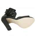 Woman's open shoe with ankle buckle in black leather heel 11 - Available sizes:  32, 42