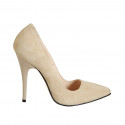 Women's pointy pump shoe in sand beige suede heel 11 - Available sizes:  31, 42