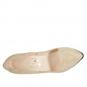 Zapato de salon a punta en gamuza beis arena para mujer tacon 11 - Tallas disponibles:  31, 42