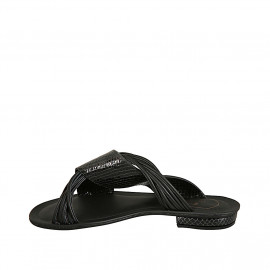 Woman's open mules in black leather and printed patent leather heel 1 - Available sizes:  43 2