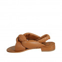 Sandalo da donna con elastico in pelle imbottita color cuoio tacco 2 - Misure disponibili: 42
