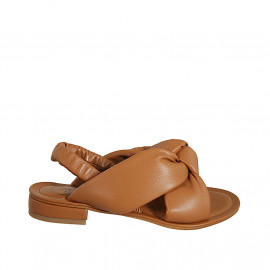 Woman's sandal with elastic band in cognac brown leather with platform heel 2 - Available sizes:  42