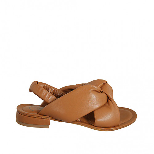 Woman's sandal with elastic band in cognac brown leather with platform heel 2 - Available sizes:  42