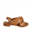 Woman's sandal with elastic band in tan brown padded leather heel 2 - Available sizes:  42