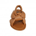 Woman's sandal with elastic band in cognac brown leather with platform heel 2 - Available sizes:  42