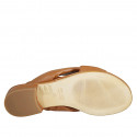 Woman's sandal with elastic band in cognac brown leather with platform heel 2 - Available sizes:  42