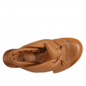 Woman's sandal with elastic band in cognac brown leather with platform heel 2 - Available sizes:  42