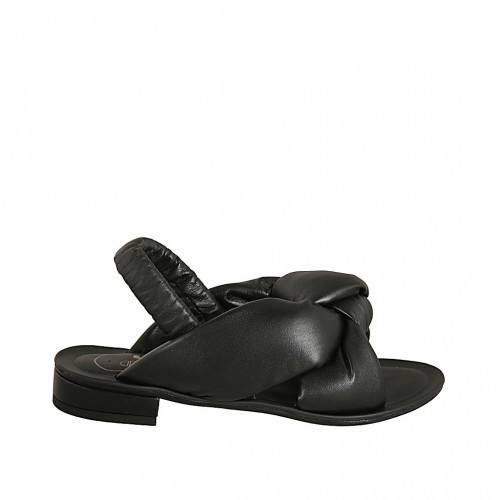 Sandalo da donna con elastico in pelle imbottita nera tacco 2 - Misure disponibili: 34