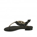 Sandalia de dedo para mujer con elastico en piel negra y piel imprimida negra y blanca tacon 2 - Tallas disponibles:  33, 42