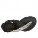 Woman's thong sandal with elastic band in black and black and white printed leather heel 2 - Available sizes:  33, 42