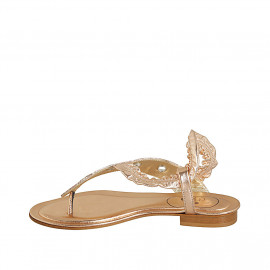 Sandale entredoigt pour femmes avec elastique en cuir cuivre et cuir imprimé cuivre et blanc talon 2 - Pointures disponibles:  42 2