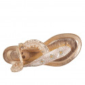 Woman's thong sandal with elastic band in copper and copper and white printed leather heel 2 - Available sizes:  42