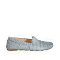 Woman's loafer with removable insole in light blue printed leather - Available sizes:  33