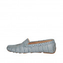 Woman's loafer with removable insole in light blue printed leather - Available sizes:  33