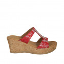 Woman's mules in red, rose and silver printed suede with studs wedge heel 7 - Available sizes:  42, 43